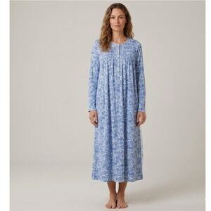 Aria Collection Nightgown 3X Plus Blue White Floral Fleece Long Sleeve Muumu
